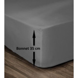 LOVELY HOME Drap Housse 100% Coton 180x200cm - Bonnet 35cm - Gris foncé