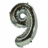 Ballon helium XXL 80 cm chiffre 9 argent gris numero anniversaire