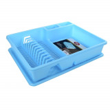Egouttoir a vaisselle bleu 48 x 38 x 9 cm avec bac en plastique 