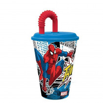 Gobelet avec paille Spiderman enfant verre en plastique reutilisable 
